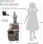 30" Puppy & Red Bird Outdoor Fountain, 3-Tier Pastoral Water Feature with LED Lights, Resin Two Bowls & Wooden Barrel Soothing Cascading Waterfall for Patio, Backyard, Garden - Image 3