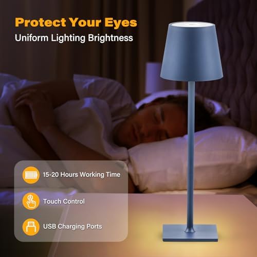 CHLORANTHUS 2 Pack Cordless Table Lamps, 3 Colors Stepless Dimming, 5000mAh Rechargeable Battery LED Desk Lamp for Bedroom/Couple Dinner/Desk/Cafe/Dining Room/Terrace - Image 4