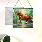 Chestnut Tennessee Walking Horse Stepping Through Shallow Creek Square Suncatcher – Stained Glass Style Window Panel with Scene, Custom Decorative Hanging Art for Equestrian Home, Christmas 9N2Zu1 - Image 4