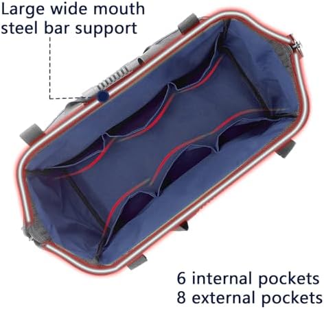 Women Garden Tools Bag 16inch Wide Mouth Tool Bag with Molded Base and Plastic-Padded, Inside Pockets for Tool Storage and Organization,600D polyester fabric (Teal color) - Image 4