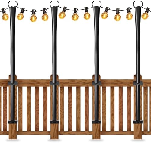 4 Pack String Light Poles for Deck, 5Ft Upgraded Heavy-Duty Metal Deck Light Poles for Outside with Fixing Clips, Lighting Hanging Post Accessories for Patio Decor Garden Backyard Yard Fence Porch by Nexillumi