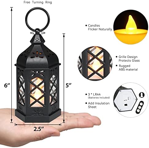 LLQ 12Pcs Mini Lantern with LED Candle, Small Black Lanterns Decorative for Halloween Decorations, Christmas Table Centerpiece, Flickering Candle Holders for Diwali Wedding Medieval Decor, Ornaments - Image 6
