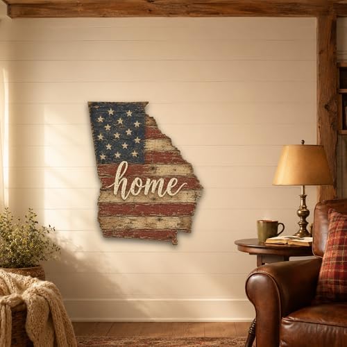Georgia "Home" State Shape Sign — Vintage American Flag Wall Decor — UV-Printed Aluminum (Not Real Wood) — Patriotic State Pride Art for Indoors & Outdoors — Made in USA - Image 5