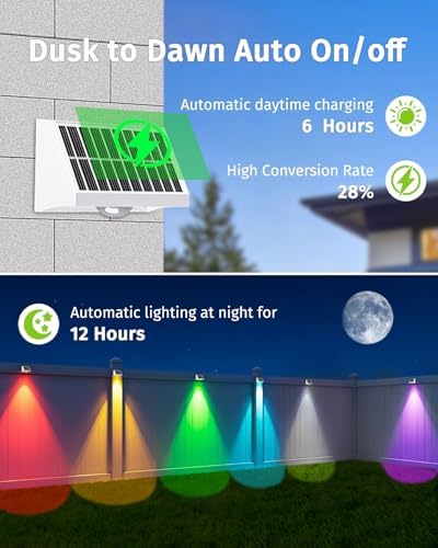 Solar Fence Lights Outdoor Waterproof Warm & Cool White & RGB（12Pack White） - Image 3