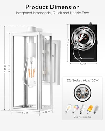 VIANIS White Outdoor Lighting Fixtures, Dusk to Dawn Outdoor Lighting, Exterior Light Fixture Wall Mount for House, Anti-Rust Aluminium Porch Lights Outdoor for Patio, Entryway - Image 7