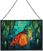 Butterfly Emerging from Chrysalis Rectangular Stained Glass Suncatcher – Hanging Window Panel with Animal & Nature Scene – Vibrant Glass Art Gift for Wildlife, Fantasy, Nature Lovers sx7j5L by Custom