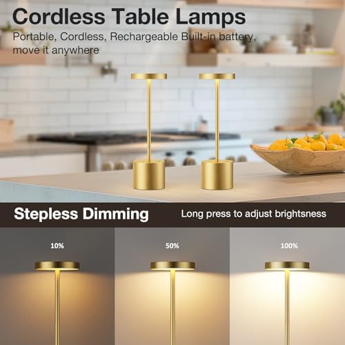 Cordless Rechargeable Table Lamp, 4000mAh Battery Operated, Light Gold, 2 - Image 2