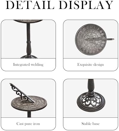 Linton Arst Garden Sundial Compass, 23.6lb Heavy Duty Solid Cast Iron Armillary Sphere, Vintage Waterproof Outdoor Sun Dial with Roman Numerals, Landscape Ornament for Patio Lawn Backyard - Image 7