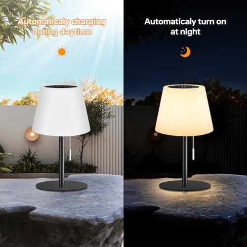 Gewiny Solar Table Lamp for Outside Patio Solar Lamp Outdoor Lamp Waterproof with Light Sensor,Dimmable Warm White+RGB LED Rechargeable Lamps Cordless Battery Operated Table Lamp （Black） - Image 2