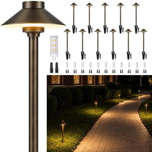 Gardenreet Solid Brass Low Voltage Hat-Top Path Light, Bronze G4 2700K 12Pk by Gardenreet