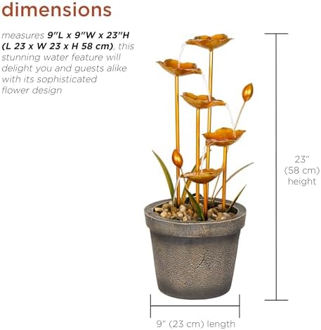 Alpine Corporation ZDQ106 Indoor Tiered Flower Water Fountain with LED Light, 23 Inches Tall, Copper - Image 3