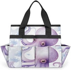 Watercolor Octopus Garden Tool Bag Organizer Heavy Duty Ocean Gardening Tote Bag with 10 Pockets for Women Men Gardening Gifts by Home
