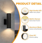 LUTEC Dusk to Dawn Outdoor Wall Lights, 16W Integrated LED Cylinder Up-Down Sconce, 3000K Waterproof Aluminum Exterior Lighting, Matte Black Modern Porch and Entryway Wall Light Fixture, 4 Pack - Image 3