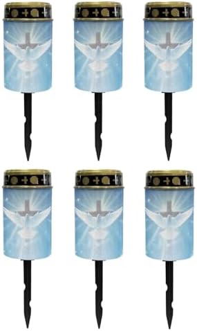 Poceacles Cross Outdoor Solar Lights - Waterproof Grave Stake Lights - Solar Powered Lanterns - Blue Dove of Peace Cross, Pack of 6 by Poceacles