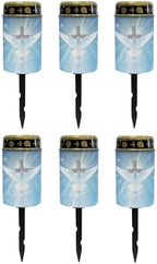 Poceacles Cross Outdoor Solar Lights - Waterproof Grave Stake Lights - Solar Powered Lanterns - Blue Dove of Peace Cross, Pack of 6 by Poceacles
