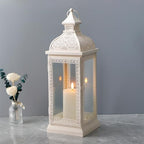 TRIROCKS Rustic Style Metal Candle Lantern 19'' High Decorative Hanging Lantern Candle Holder with Tempered Glass for Christmas Living Room Garden Yard Patio Parties Events Indoors Outdoors(Cream) - Image 6