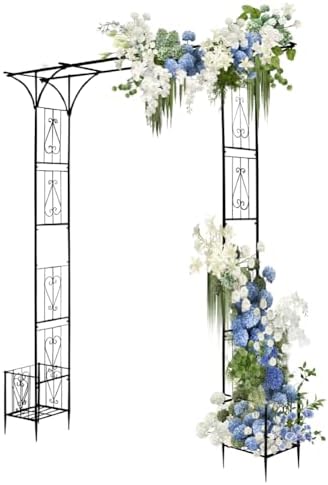 90" Garden Arbor Metal Arch Trellis for Climbing Plants with Planter Box by SUNNYGIFT
