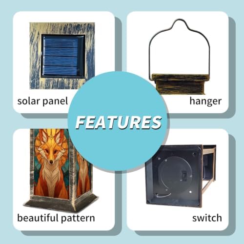 Solar Lantern Symmetrical Fox Stained Glass Outdoor Waterproof Garden Hanging Lantern Solar Powered Lighting Outside Solar Light for Patio Yard Camping, Gifts for Women Mom - Image 5