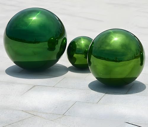 Stainless Steel Gazing Globe Mirror Ball, Decorative Gazing Balls for Garden, Reflective Smooth Garden Ball Sphere for Outdoor Yard Decoration (Green, Dia: 8 inch) - Image 3