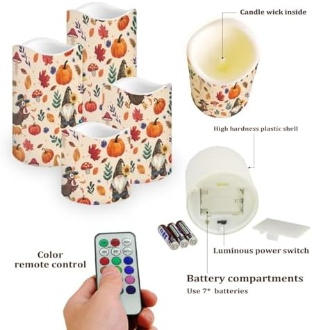 Fall Punpkin Maple Flameless Candles with Timer and Remote Battery Operated LED Candles Color Changing Thanksgiving Day Party Pillar Candles Bulk Fake Candles for Festival Home Decor - Image 3