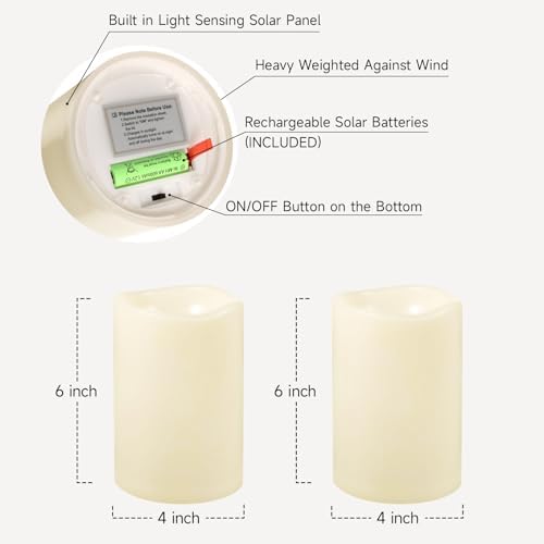 6" x 4" Large Waterproof Outdoor Solar Flameless LED Candles - 2 Pack - Image 7