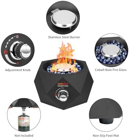 14" Modern Gas Fire Pit Bottom-Mounted for Table with Umbrella Hole, FP003 - Image 5