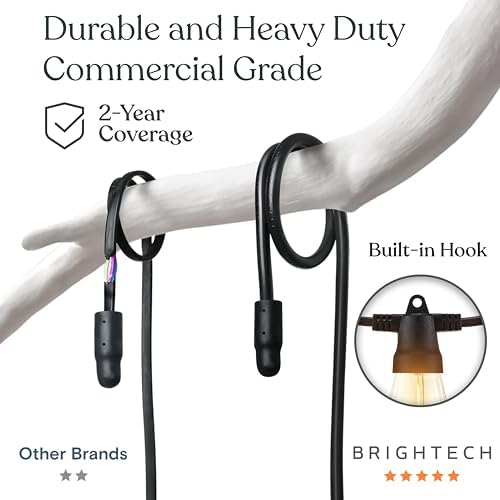 Brightech Ambience Pro Super Bright Solar - 27Ft Remote Control Outdoor String Lights with 12 Shatterproof S14 Bulbs, Commercial Grade LED, Waterproof Patio Lights, 4W Soft White for Patio, Garden - Image 3