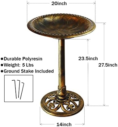 Westcharm 28 Inch Lightweight Poly Resin Outdoor Birdbath for Outside with Decoration Pedestal Base Stand - Pedestal Bird Bath for Outdoors Yard and Garden - Antique Bronze - Image 5