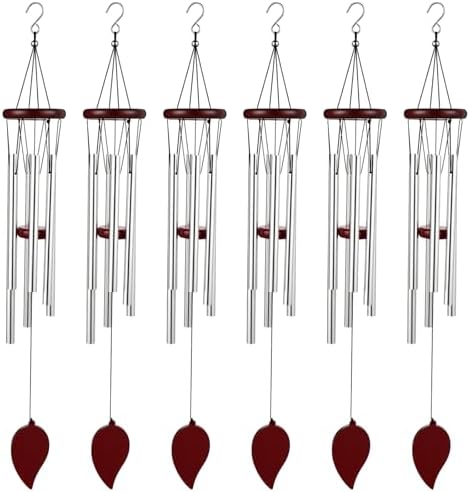Yahenda 6 Pcs 28 Inch Rustic Wind Chimes for Outside Deep Tone Wind Chimes with 6 Aluminum Tubes Memorial Coolest Windchimes Outdoors for Farmhouse Garden Patio Home Decor (Redwood, Sliver) by Yahenda