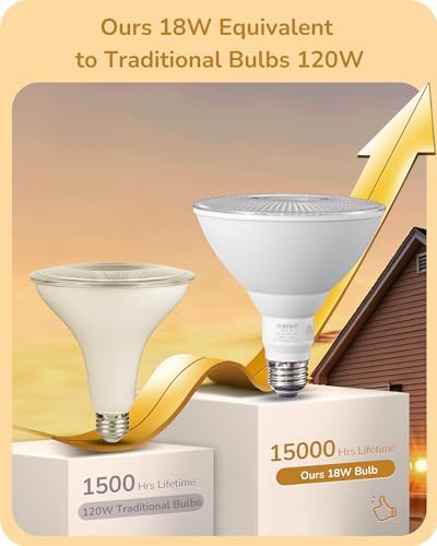 EDISHINE PAR38 LED Flood Light Bulbs Outdoor Dimmable 3000K 1800LM 6 Pack - Image 6