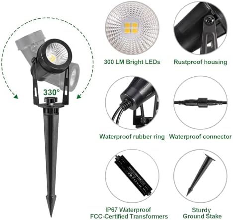 Low Voltage Landscape Lighting, 8 Pack Outdoor Spot Lights with Transformers, 12V Warm White Landscape Spotlights IP65 Waterproof Plug in Outdoor Uplights for Yard House Pathway Tree Pools - Image 2