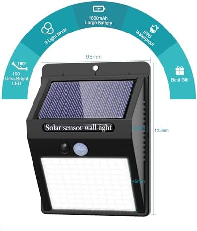 16 Pack Solar Lights Outdoor, 3 Modes/100LED Wireless IP65 Waterproof Solar Motion Lights Outdoor for Front Door, Backyard, Garage, Deck - Image 2