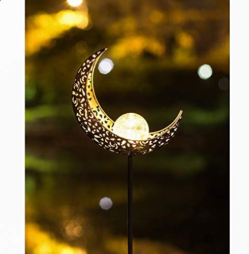 HOMEIMPRO Outdoor Garden Crackle Glass Globe Stake Lights,Waterproof LED Lights for Garden Yard(Moon&Flower&Sun) - Image 5
