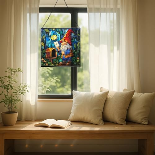 Gnome Mail Delivery Stained Glass Suncatcher – Square Hanging Window Panel for Home or Greenhouse – Whimsical Glass Art Gift for Garden Lovers, Christmas, Halloween, Father Days kG6SvZ - Image 7