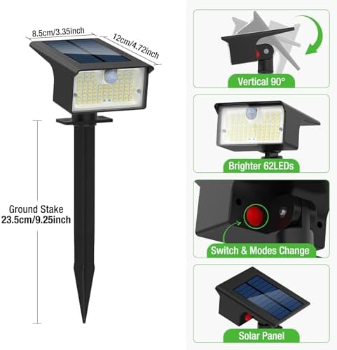 nipify 8 Pack 62 LED Solar Spot Lights Outdoor Motion Sensor with 3 Modes - Image 7