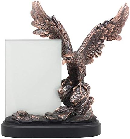 Ebros Patriotic American Bald Eagle with Outspread Wings Perching on Cliff Rock Picture Frame Bronze Electroplated Figurine with Base Resin Photo Frame Eagle Statue by EbrosGift