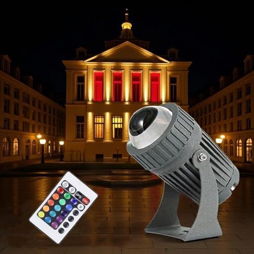 10W Rotation Spotlight Long Range LED Flood Lights, Narrow Beam Angle Landscape Lamps, AC 85-265V Outdoor Wall Washer, IP65 Building Exterior Wall Lighting Projector(RGB) by Unknown