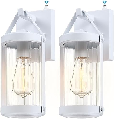 LONEDRUID 2 Pack Dusk to Dawn Sensor White Outdoor Wall Sconce Lightings by LONEDRUID