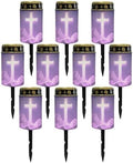 Poceacles Cross Solar Pathway Lights Pack of 10 Outdoor Grave Solar Lights Outside Waterproof Cemetery Flameless Candles Outdoor Solar Candle Grave Markers Eternal Decor, Cross Galaxy Cloud Violet by Poceacles