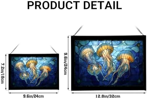 Jellyfish Floating in Moonlit Waters Rectangular Stained Glass Suncatcher – Hanging Window Panel with Animal & Nature Scene – Vibrant Glass Art Gift for Wildlife, Fantasy, Nature Lovers C8fTo1 - Image 4
