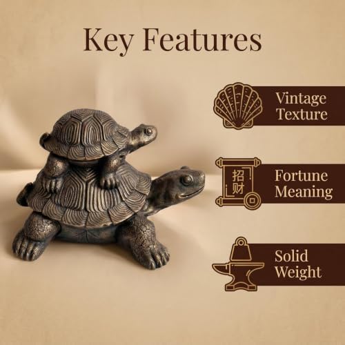 19'' Stacked Turtle Statue,Resin Mother Baby Tortoise Sculpture,Brown - Image 6