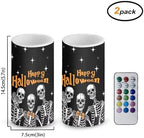 Flameless Candles with Remote Battery Operated Candles with Timer Outdoor Lanterns Happy Halloween Skeleton Flameless Pillar Lights for Trick or Treat Party Decoration - Image 2