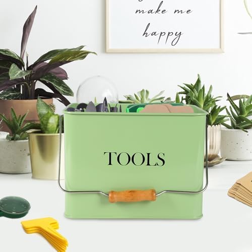 Garden Tool Organizer, Metal Tool Caddy with 3 Compartments, Portable Garden Tool Basket with Handle, Gardening Tool Kit Holder Empty, Garden Tool Storage for Indoor and Outdoor Use - Green - Image 4