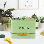 Garden Tool Organizer, Metal Tool Caddy with 3 Compartments, Portable Garden Tool Basket with Handle, Gardening Tool Kit Holder Empty, Garden Tool Storage for Indoor and Outdoor Use - Green - Image 4