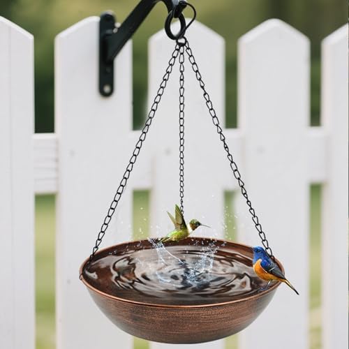 13" Metal Hanging Bird Bath with Chains and Hook - Image 6