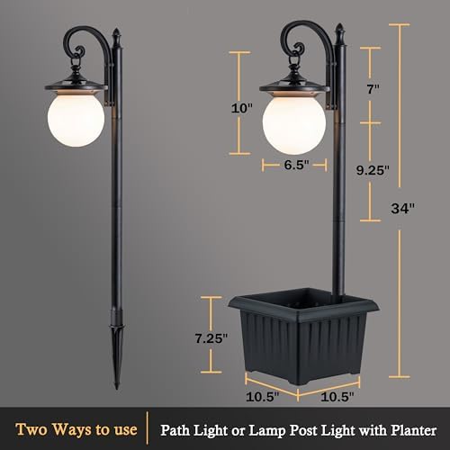 Solar Lamp Post Light with Planter and Globe Shade - Image 5