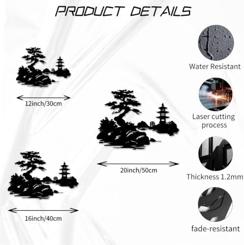 Zen Garden Pagoda Metal Wall Art WallArt Decor Metal Outdoor Decor Metal Signs Minimalist Contemporary Artwork Elegant Home Decoration for Living Room Office (Black,20 Inches) - Image 2