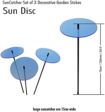 Sun Catcher Garden Decor Glowing Sun Discs Set of 3 Large Garden Stake 75cm, 29.5 inches high Indoor Outdoor Yard Accessory Gardeners Gift, Colour:Fluorescent Blue - Image 3