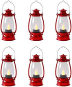 Red Mini Lanterns(12 Pcs-5.1in) with Flickering LED Candle Lights, Vintage Small Western Lanterns for Table Centerpiece, Indoor & Outdoor Christmas Tree Ornaments, Camping Party Decorations by ReperlaSpecialMiniSmallLanternDecoration