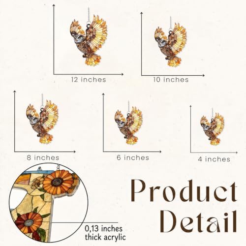 Flying Owl Acrylic Suncatcher 8 Inches, Halloween Decoration Indoor Outdoor, Bedroom Porch Decor, Stained Glass Effect Window Hanging, Woodland Bird Ornament, Nature Lover Gift for Mom Grandma - Image 2